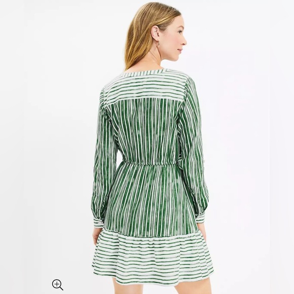Loft Striped Tab Sleeve Button Flounce Dress - Picture 2 of 7